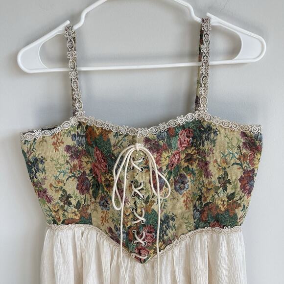 Cider Fairy Whimsical Gypsy Corset Mini Dress XL Tapestry Bustier Milkmaid - Picture 2 of 14